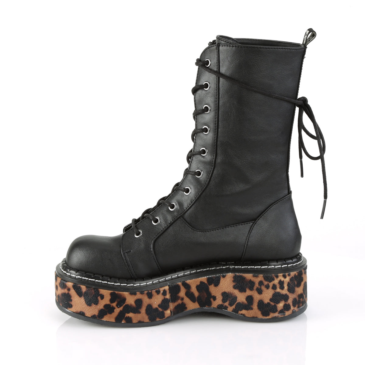 EMILY-350 Alternative Footwear Demoniacult Women's Mid-Calf & Knee High Boots Black-Leopard Print Vegan Leather