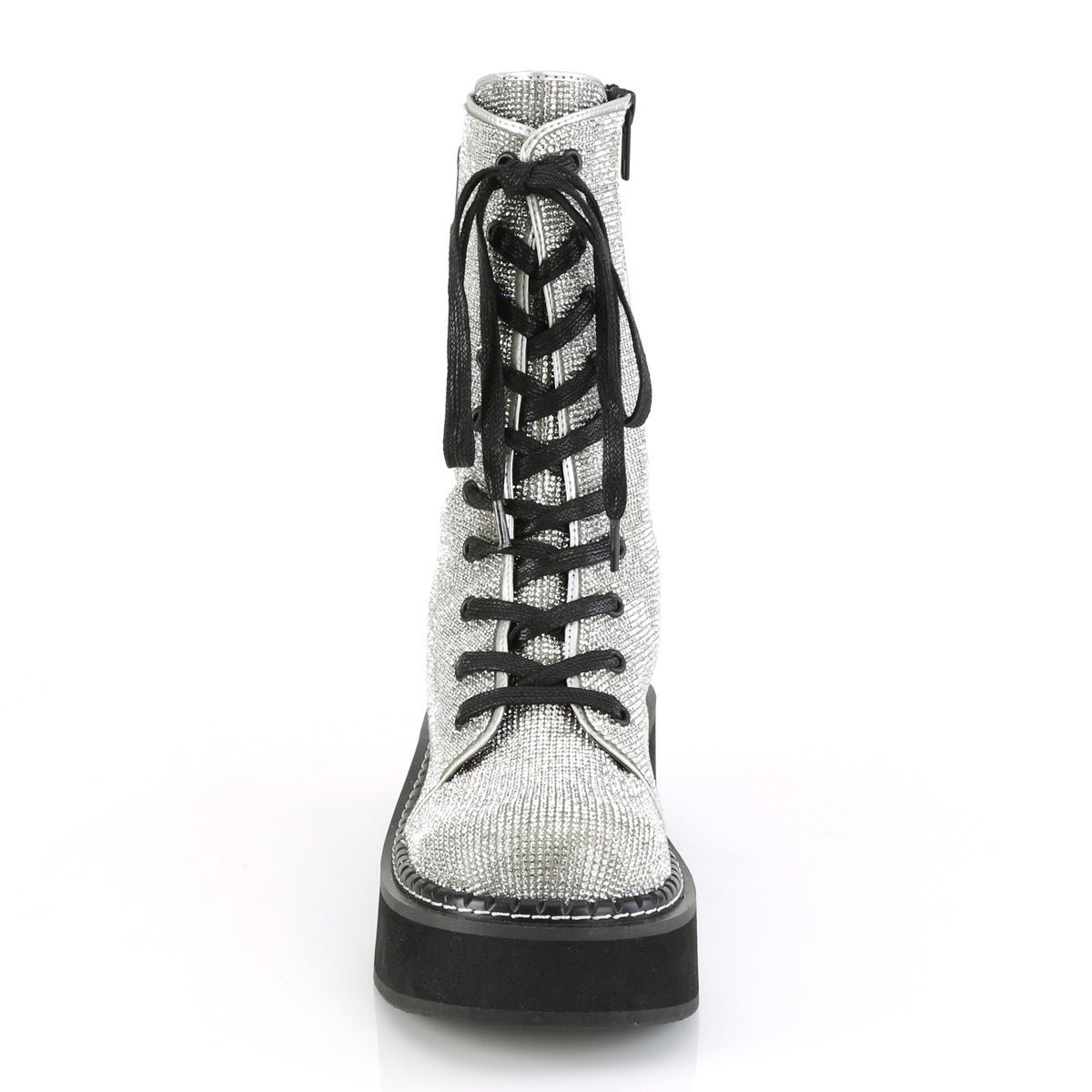 EMILY-362 Demonia Silver Vegan Leather-Rhinstone Women's Mid-Calf & Knee High Boots [Demonia Cult Alternative Footwear]
