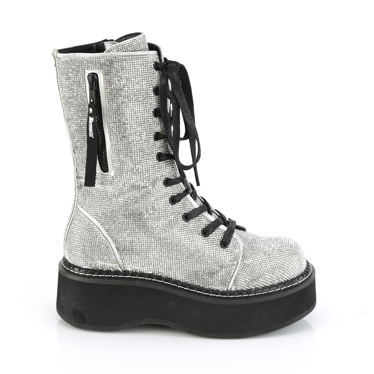 EMILY-362 Demonia Silver Vegan Leather-Rhinstone Women's Mid-Calf & Knee High Boots [Demonia Cult Alternative Footwear]
