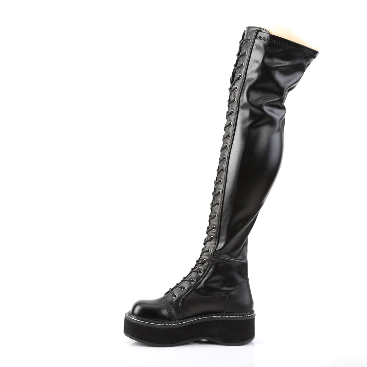EMILY-375 Demonia Black Stretch Vegan Leather Women's Over-the-Knee Boots [Demonia Cult Alternative Footwear]