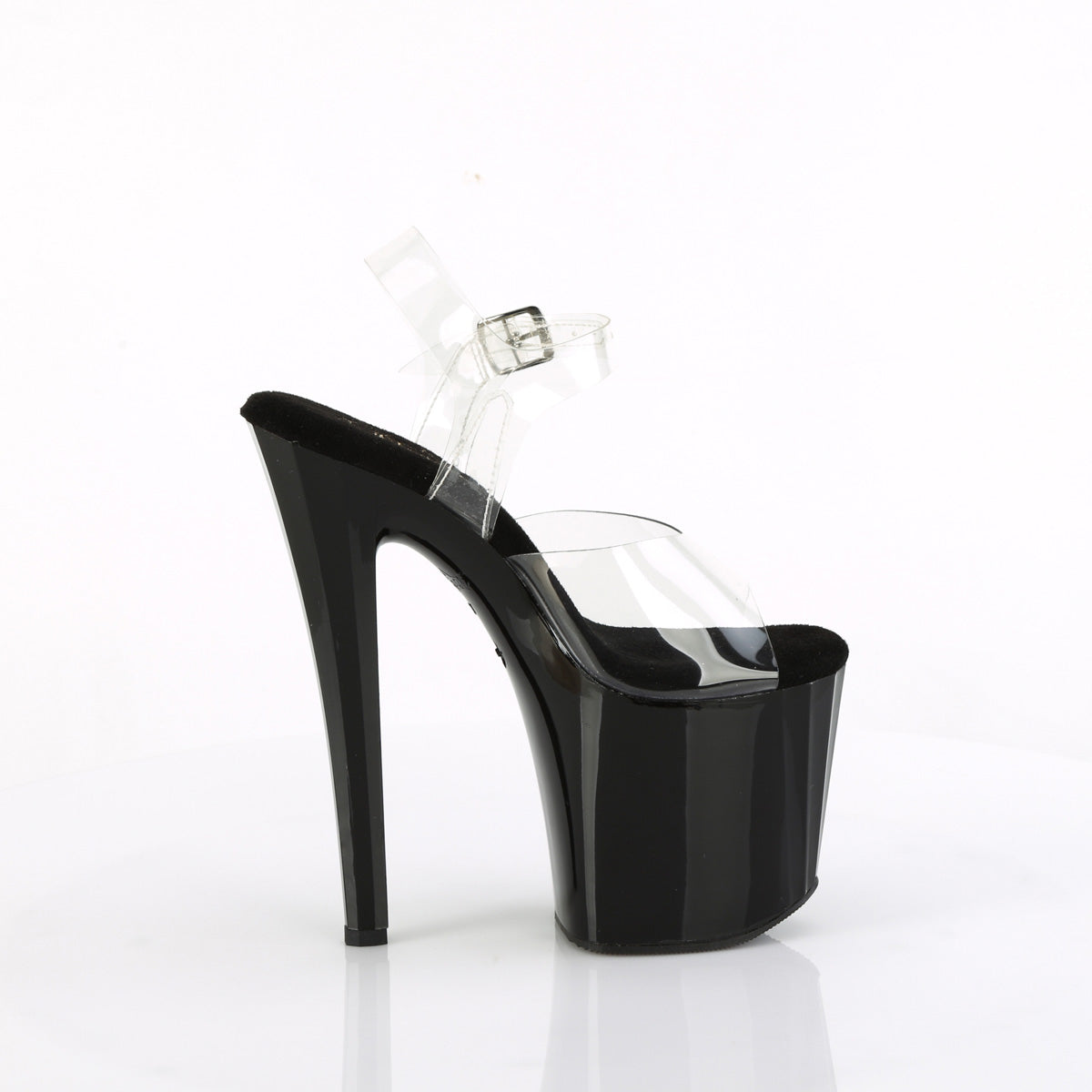 ENCHANT-708LT-CIRCLE Pleaser Clear/Black-Silver Glitter Platform Shoes [Exotic Dancing Shoes]