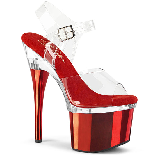 ESTEEM-708 Strippers Heels Pleaser Platforms (Exotic Dancing) Clr/Clr-Red Chrome