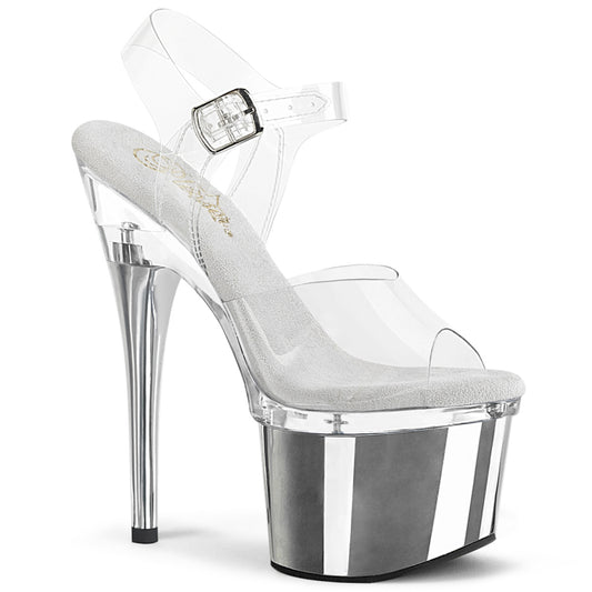 ESTEEM-708 Strippers Heels Pleaser Platforms (Exotic Dancing) Clr/Clr-Slv Chrome