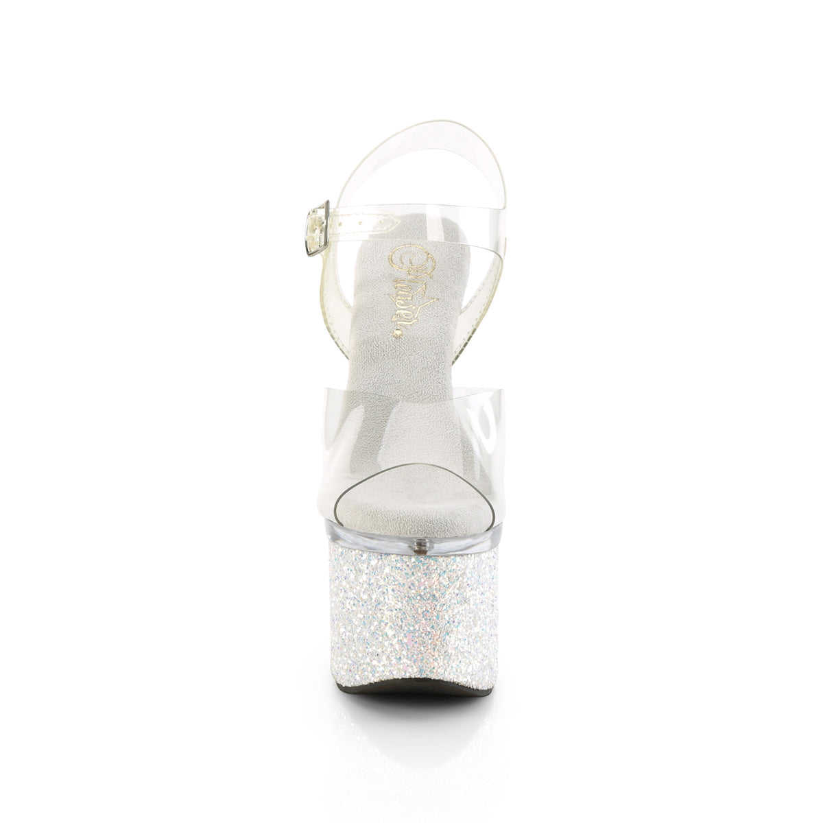 ESTEEM-708LG Pleaser Transparent Clear-White Multi Glitter Platform Shoes [Exotic Dancing Shoes]