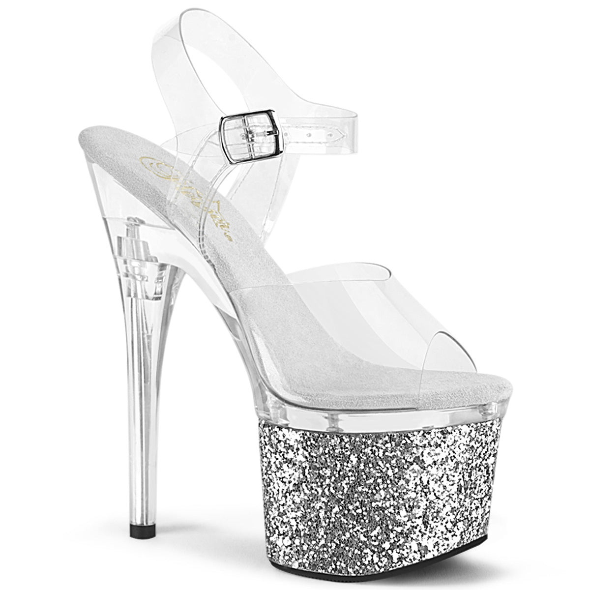 ESTEEM-708LG Strippers Heels Pleaser Platforms (Exotic Dancing) Clr/Clr-Slv Glitter