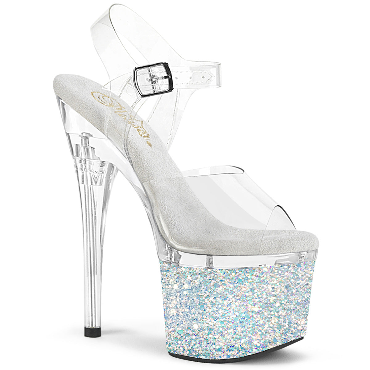 ESTEEM-708LG Strippers Heels Pleaser Platforms (Exotic Dancing) Clr/Clr-Wht Multi Glitter