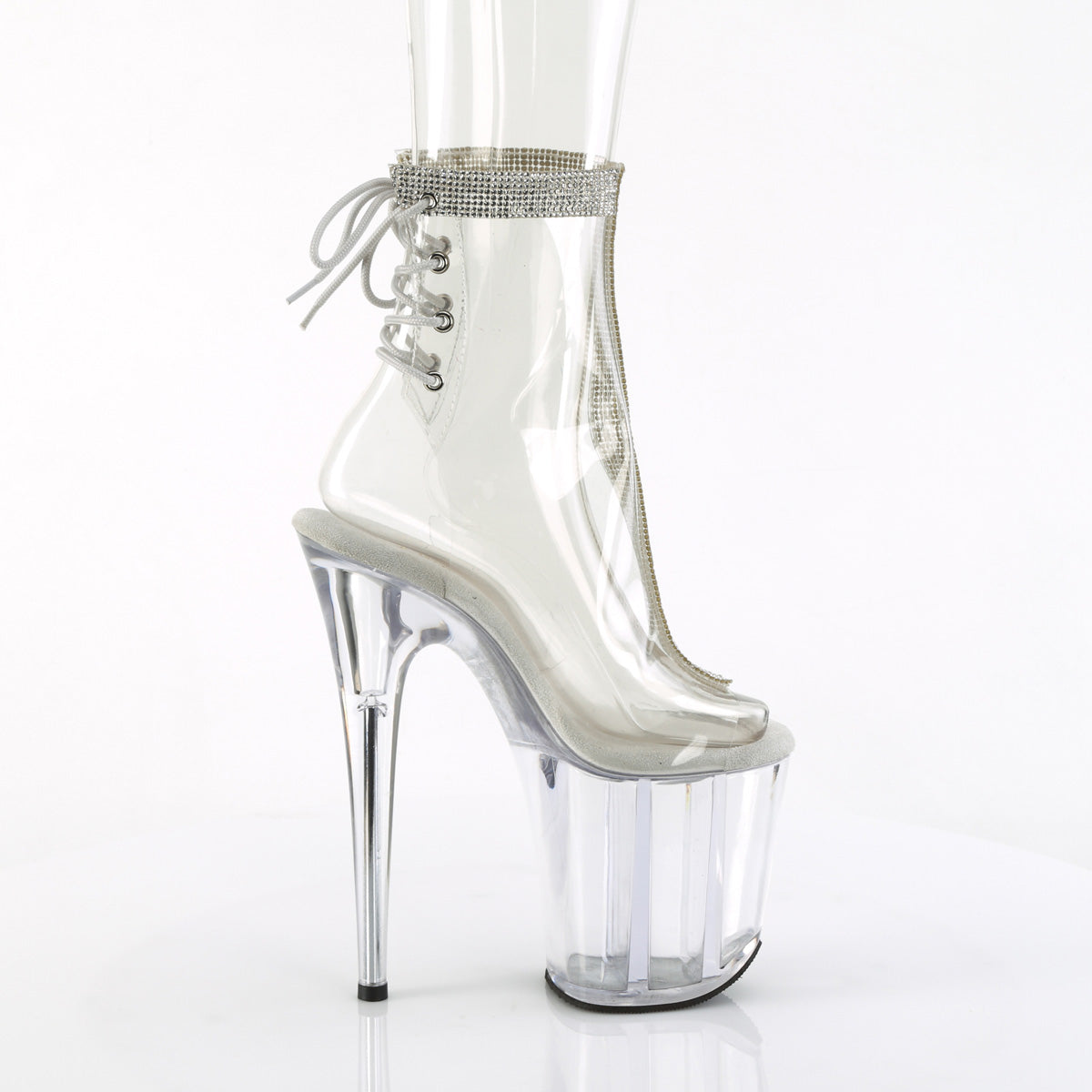 FLAMINGO-1018C-2RS Pleaser Clear-Rhinestones/Clear Platform Shoes [Pole Dancing Ankle Boots]