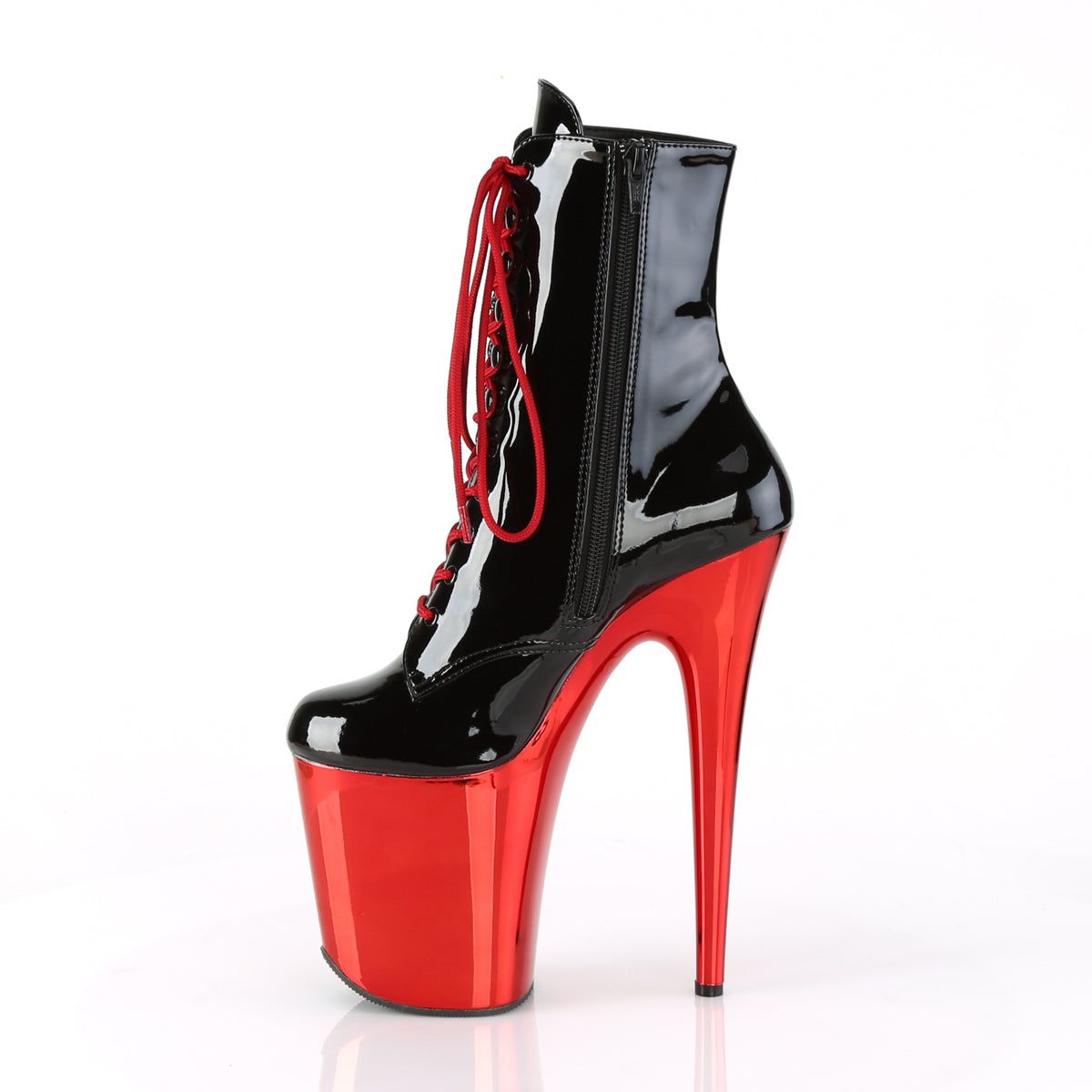 FLAMINGO-1020 Pleaser Black Patent/Red Chrome Platform Shoes [Pole Dancing Ankle Boots]