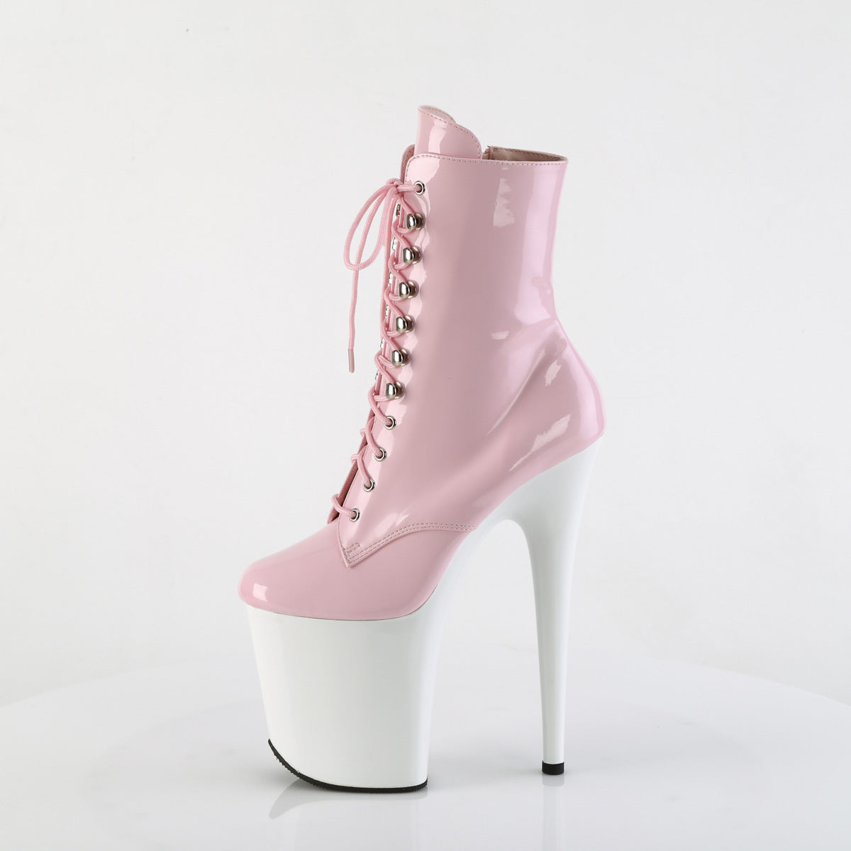 FLAMINGO-1020 Pleaser B Pink Patent/White Platform Shoes [Pole Dancing Ankle Boots]