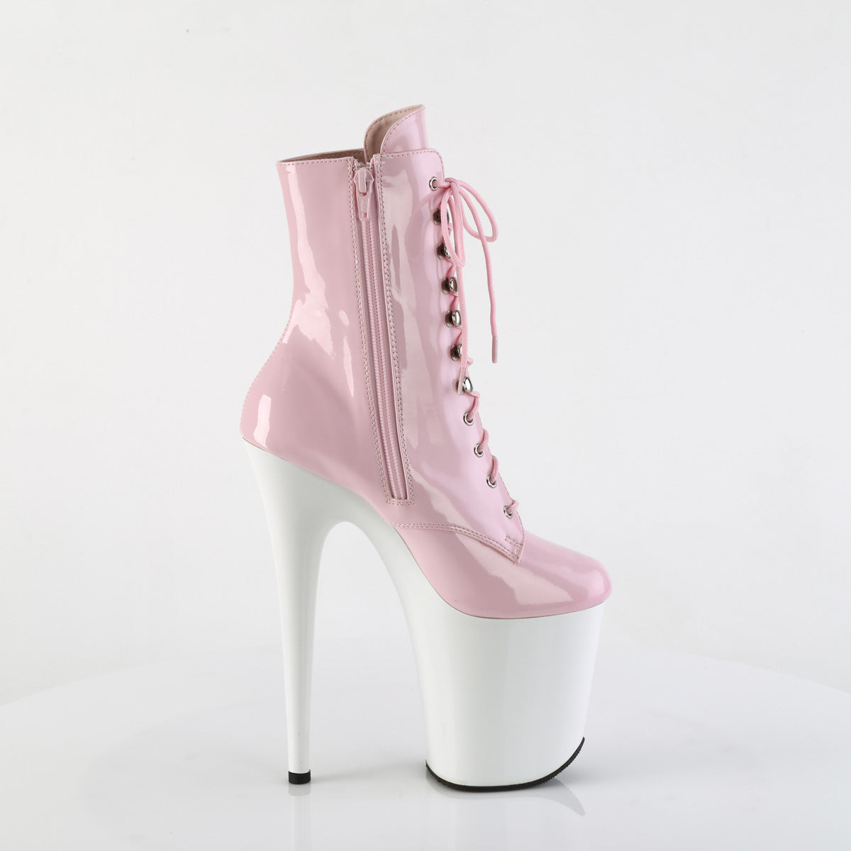 FLAMINGO-1020 Pleaser B Pink Patent/White Platform Shoes [Pole Dancing Ankle Boots]