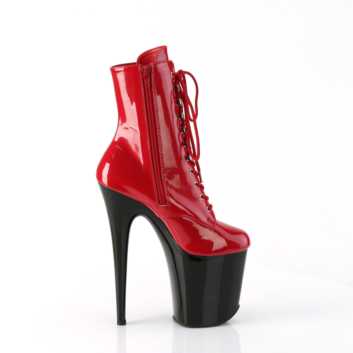 FLAMINGO-1020 Pleaser Red Patent/Black Platform Shoes [Pole Dancing Ankle Boots]