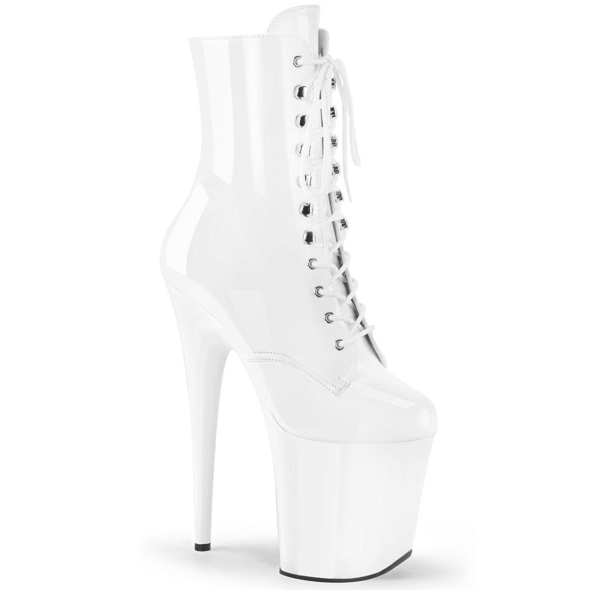 FLAMINGO-1020 Strippers Heels Pleaser Platforms (Exotic Dancing) Wht Pat/Wht