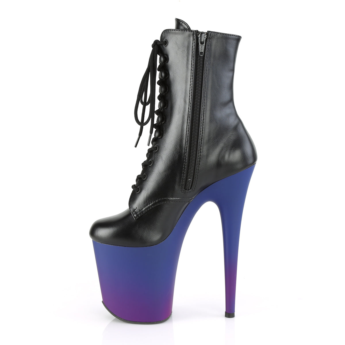 FLAMINGO-1020BP Pleaser Black Faux Leather/Blue-Purple Ombre Platform Shoes [Pole Dancing Ankle Boots]