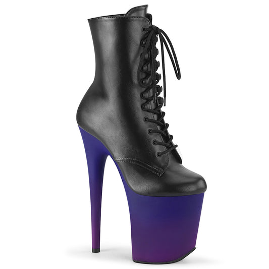 FLAMINGO-1020BP Strippers Heels Pleaser Platforms (Exotic Dancing) Blk Faux Leather/Blue-Purple Ombre