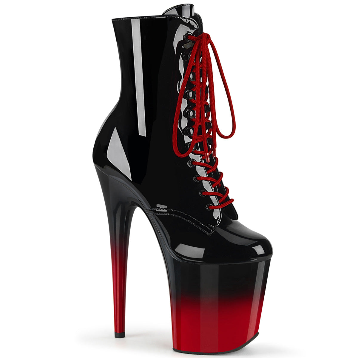 FLAMINGO-1020BR-H Strippers Heels Pleaser Platforms (Exotic Dancing) Blk Pat/Blk-Red