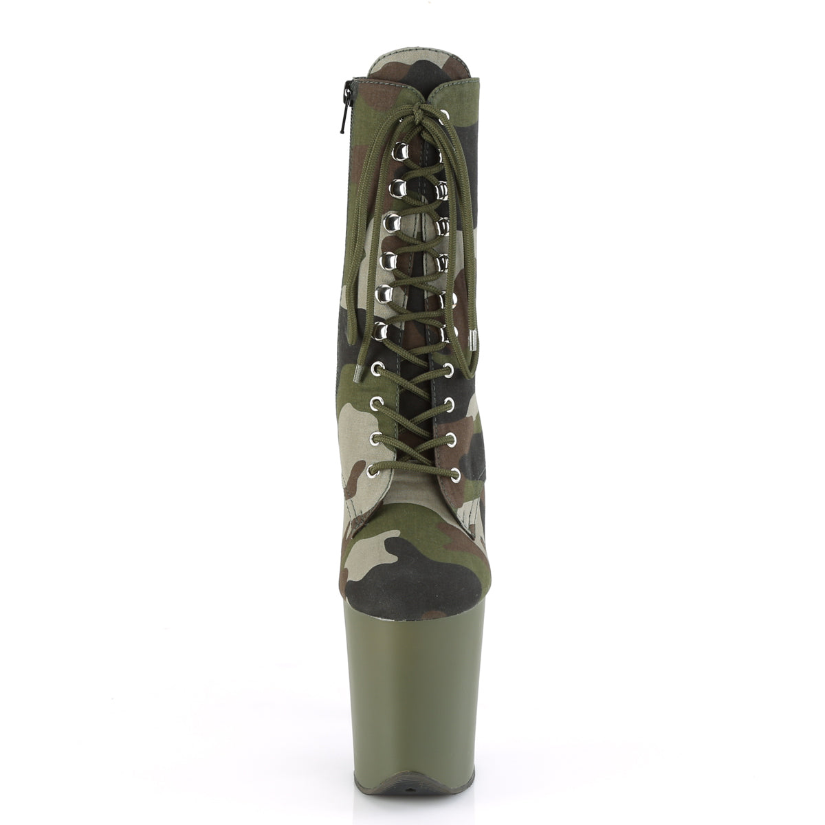 FLAMINGO-1020CAMO Pleaser Green Camo Fabric/Dark Olive Matte Platform Shoes [Pole Dancing Ankle Boots]