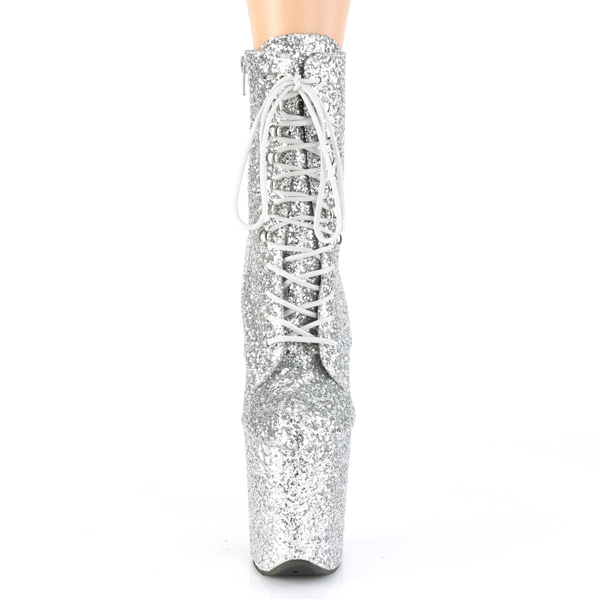 FLAMINGO-1020GWR Pleaser Silver Glitter/Silver Glitter Platform Shoes [Pole Dancing Ankle Boots]