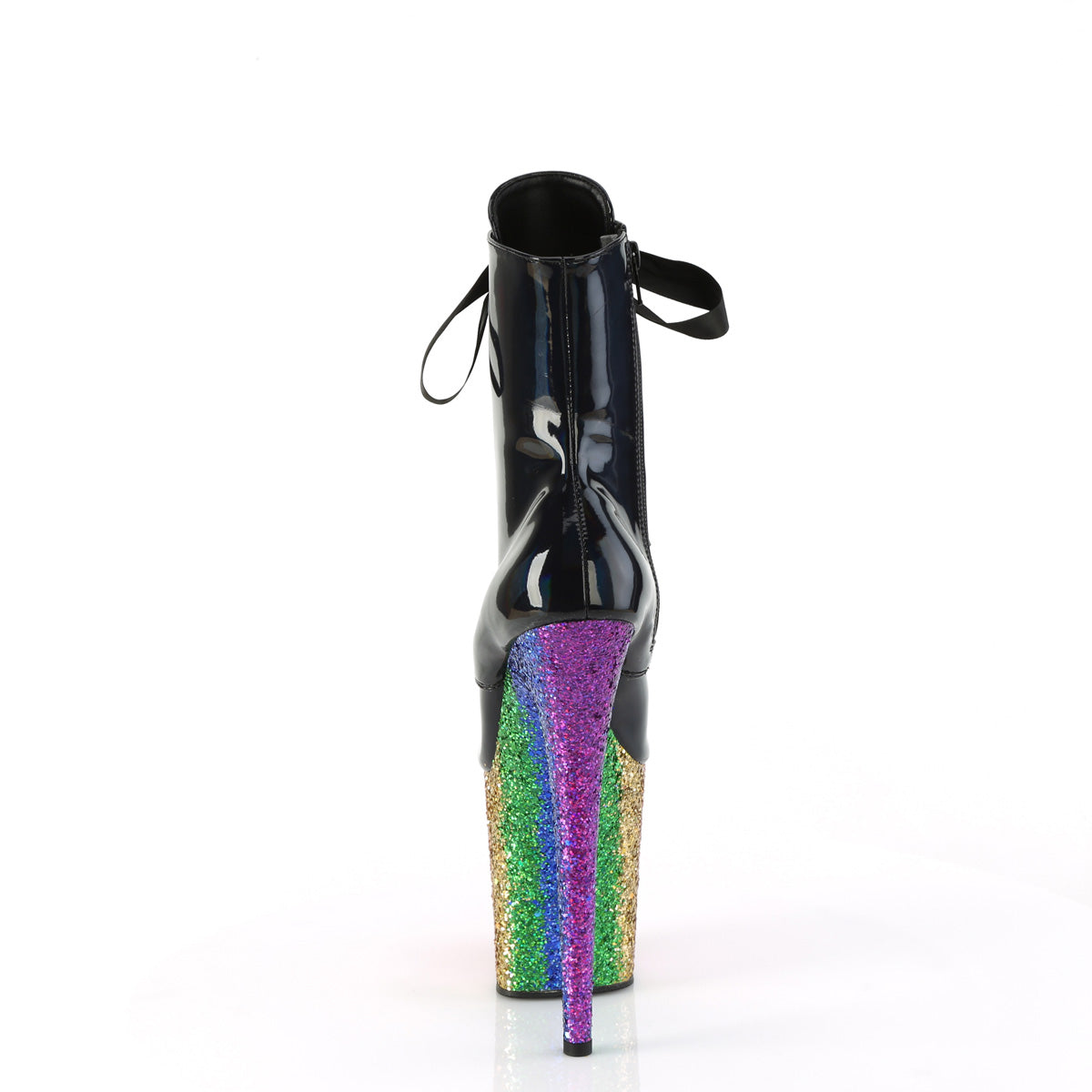 FLAMINGO-1020HG Pleaser Black Holo Patent/Rainbow Glitter Platform Shoes [Sexy Ankle Boots]