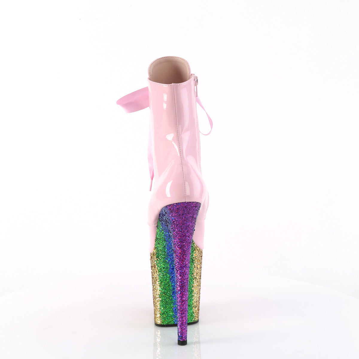 FLAMINGO-1020HG Pleaser B Pink Holo Patent/Rainbow Glitter Platform Shoes [Sexy Ankle Boots]