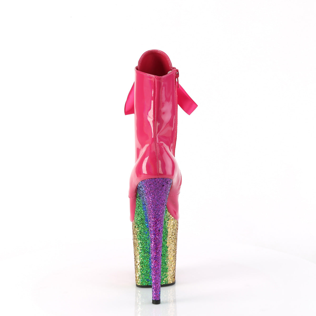 FLAMINGO-1020HG Pleaser H Pink Holo Patent/Rainbow Glitter Platform Shoes [Sexy Ankle Boots]