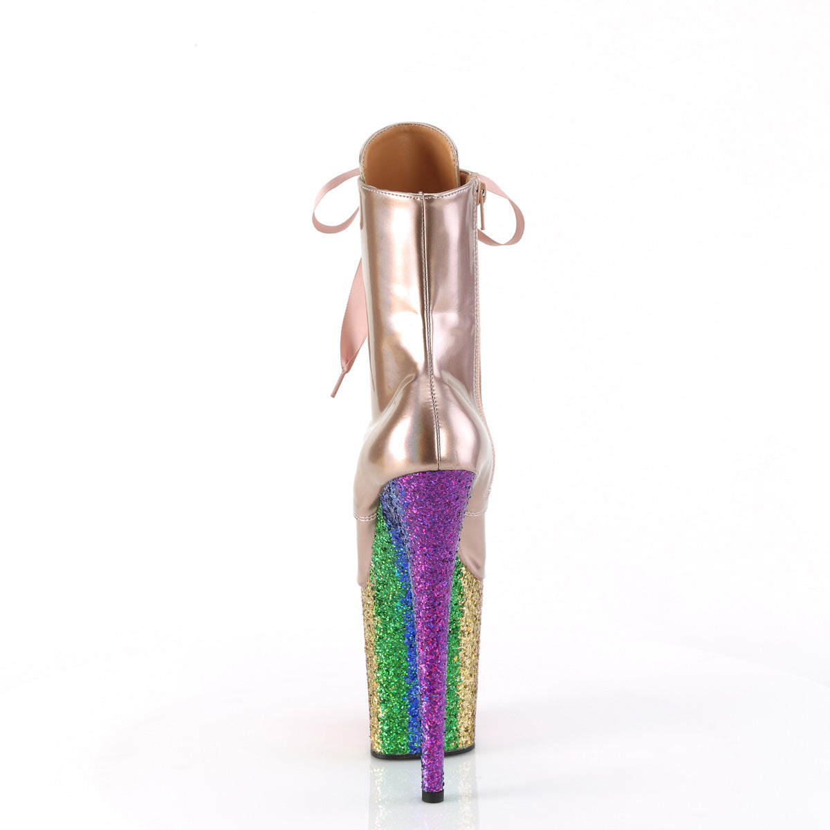 FLAMINGO-1020HG Pleaser Rose Gold Holo Patent/Rainbow Glitter Platform Shoes [Sexy Ankle Boots]