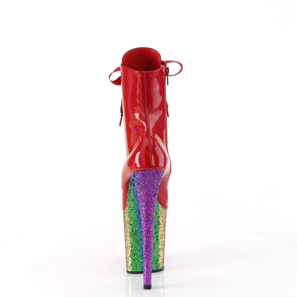 FLAMINGO-1020HG Pleaser Red Holo Patent/Rainbow Glitter Platform Shoes [Sexy Ankle Boots]