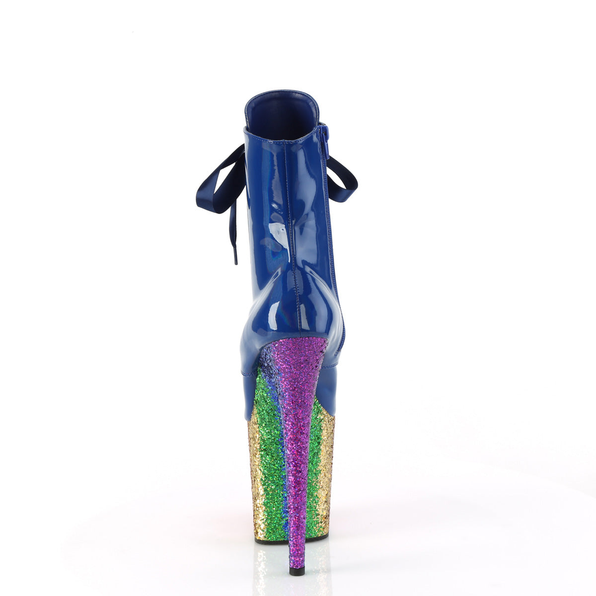 FLAMINGO-1020HG Pleaser Royal Blue Holo Patent/Rainbow Glitter Platform Shoes [Sexy Ankle Boots]