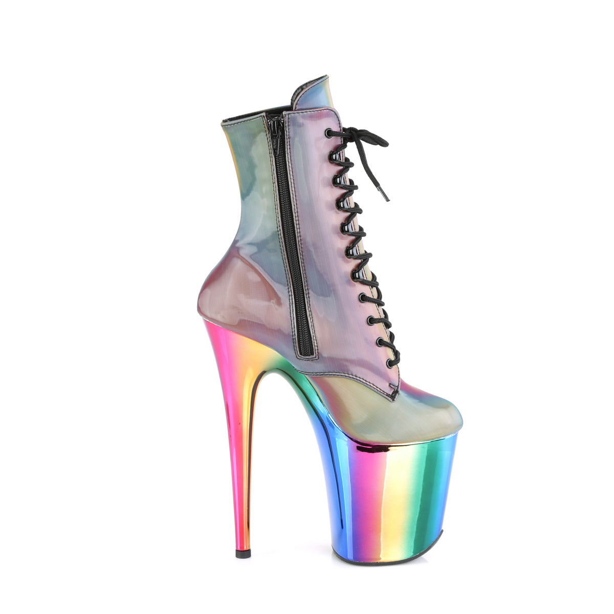 FLAMINGO-1020RC Pleaser Rainbow Reflective/Rainbow Chrome Platform Shoes [Pole Dancing Ankle Boots]