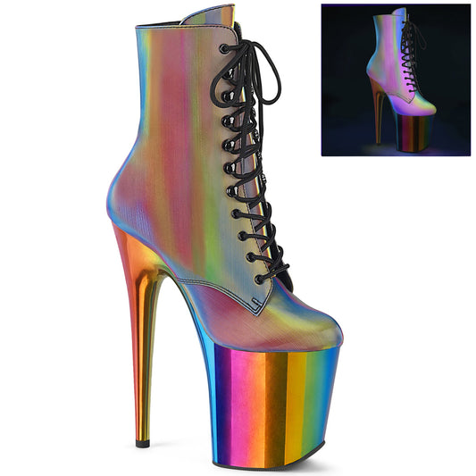 FLAMINGO-1020RC Strippers Heels Pleaser Platforms (Exotic Dancing) Rainbow Reflective/Rainbow Chrome