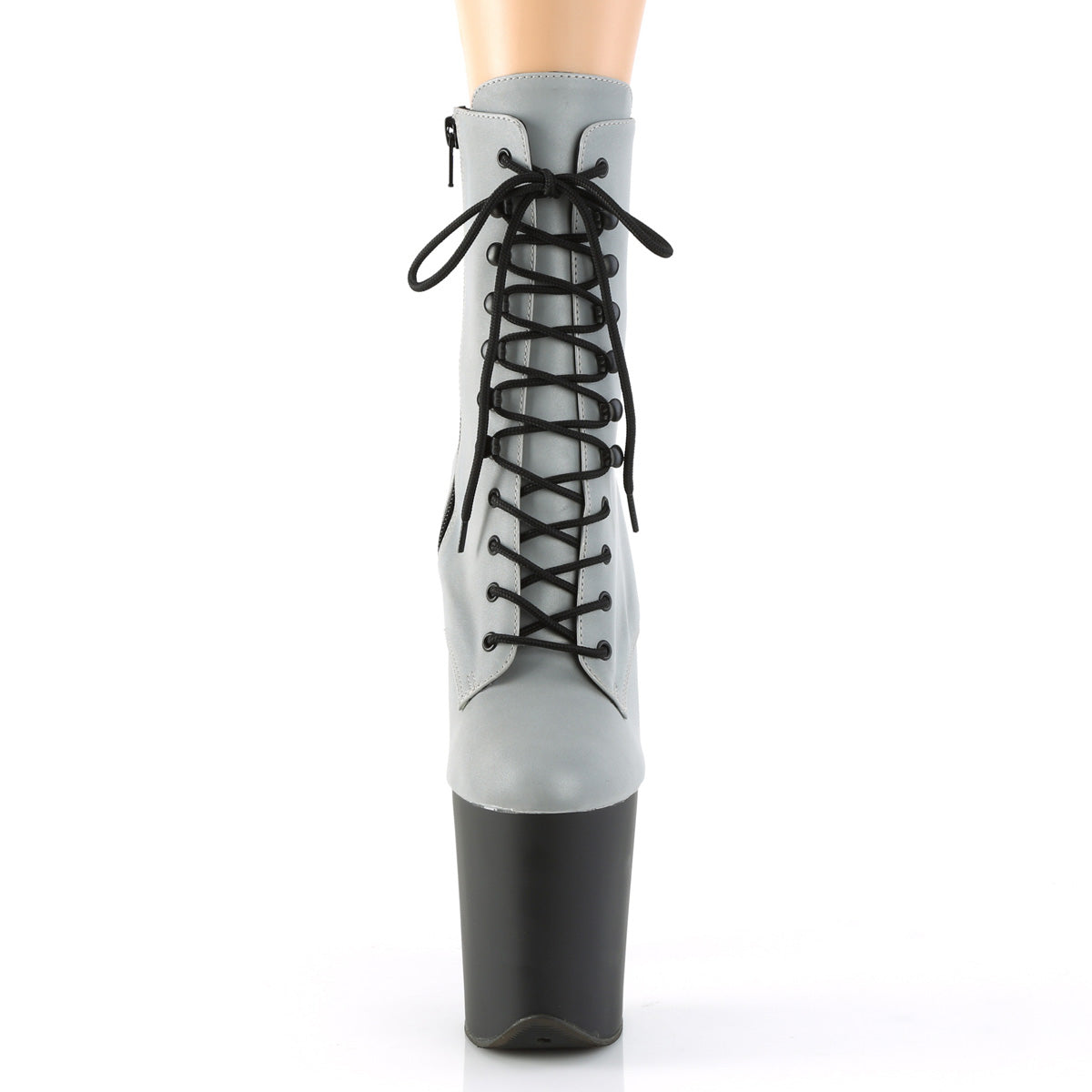 FLAMINGO-1020REFL Pleaser Silver Reflective/Black Matte Platform Shoes [Sexy Ankle Boots]