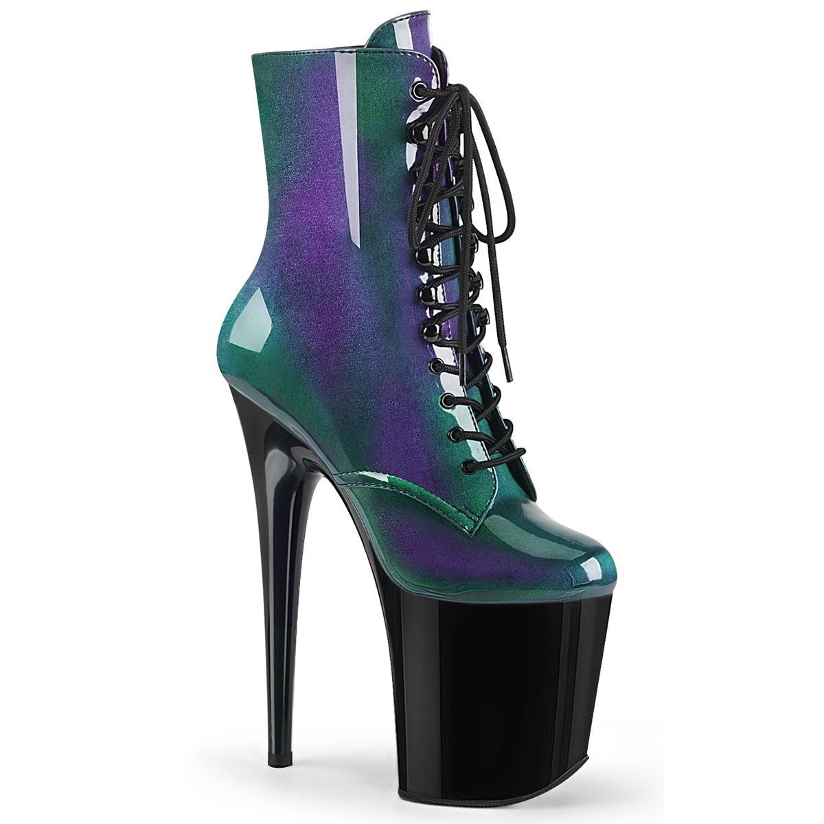 FLAMINGO-1020SHG Strippers Heels Pleaser Platforms (Exotic Dancing) Purple-Green/Blk