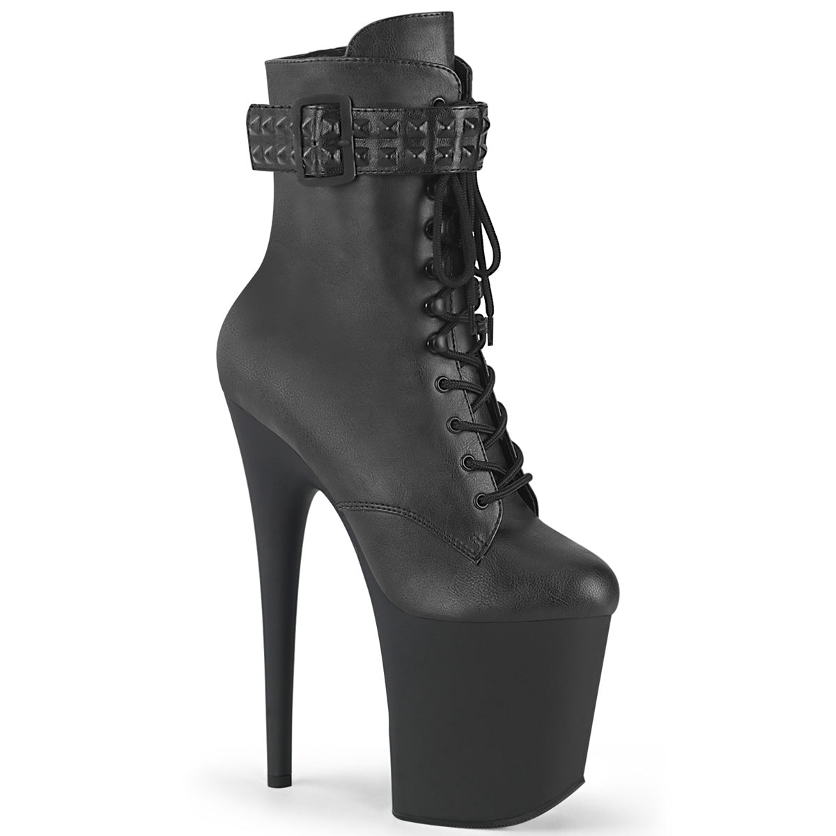 FLAMINGO-1020STR Strippers Heels Pleaser Platforms (Exotic Dancing) Blk Faux Leather/Blk Matte