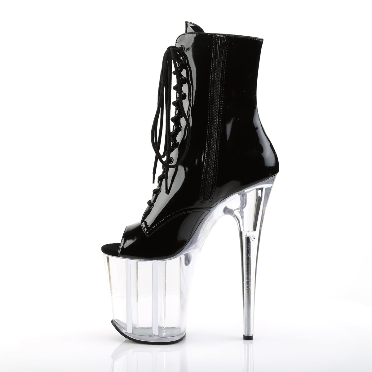 FLAMINGO-1021 Pleaser Black Patent/Clear Platform Shoes [Pole Dancing Ankle Boots]