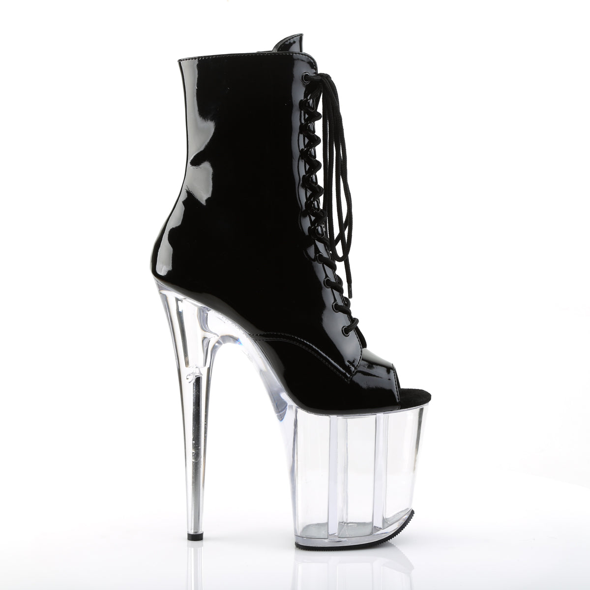 FLAMINGO-1021 Pleaser Black Patent/Clear Platform Shoes [Pole Dancing Ankle Boots]