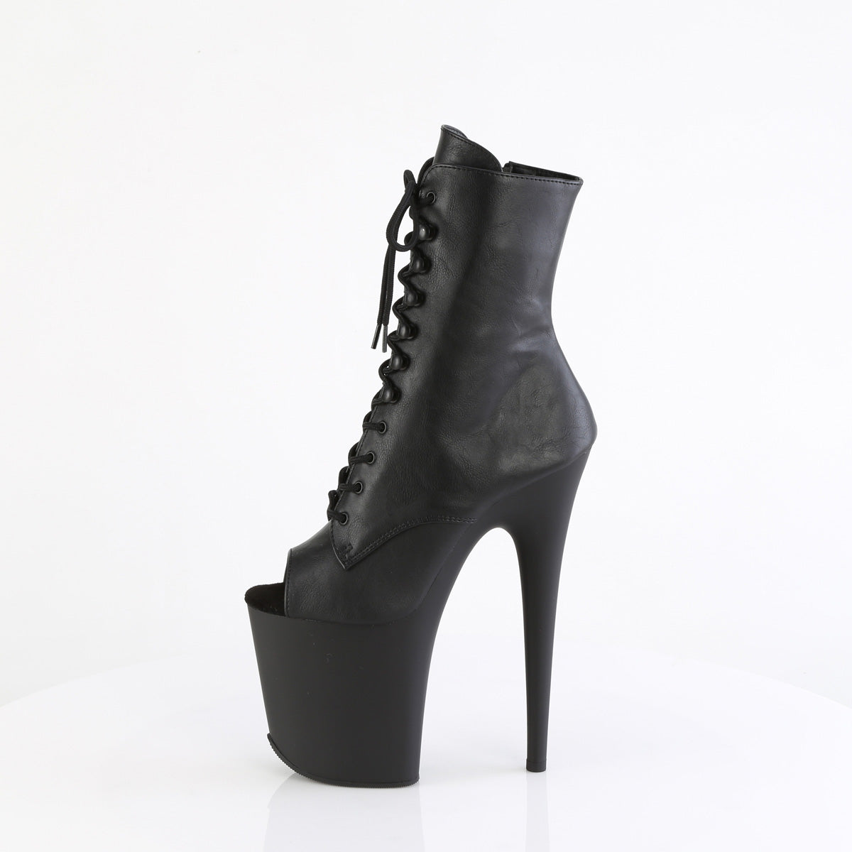 FLAMINGO-1021 Pleaser Black Faux Leather/Black Matte Platform Shoes [Pole Dancing Ankle Boots]