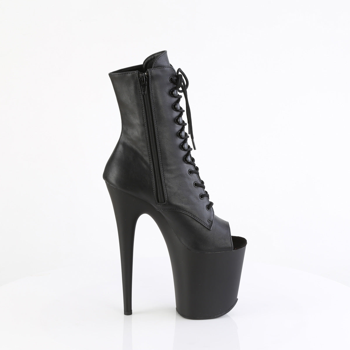 FLAMINGO-1021 Pleaser Black Faux Leather/Black Matte Platform Shoes [Pole Dancing Ankle Boots]