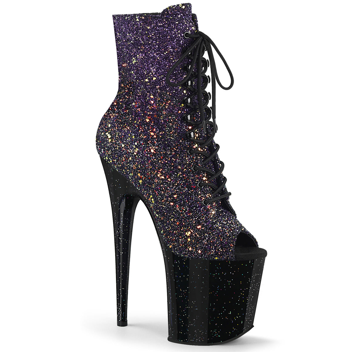 FLAMINGO-1021OMBG Strippers Heels Pleaser Platforms (Exotic Dancing) Purple Multi Glitter/Blk