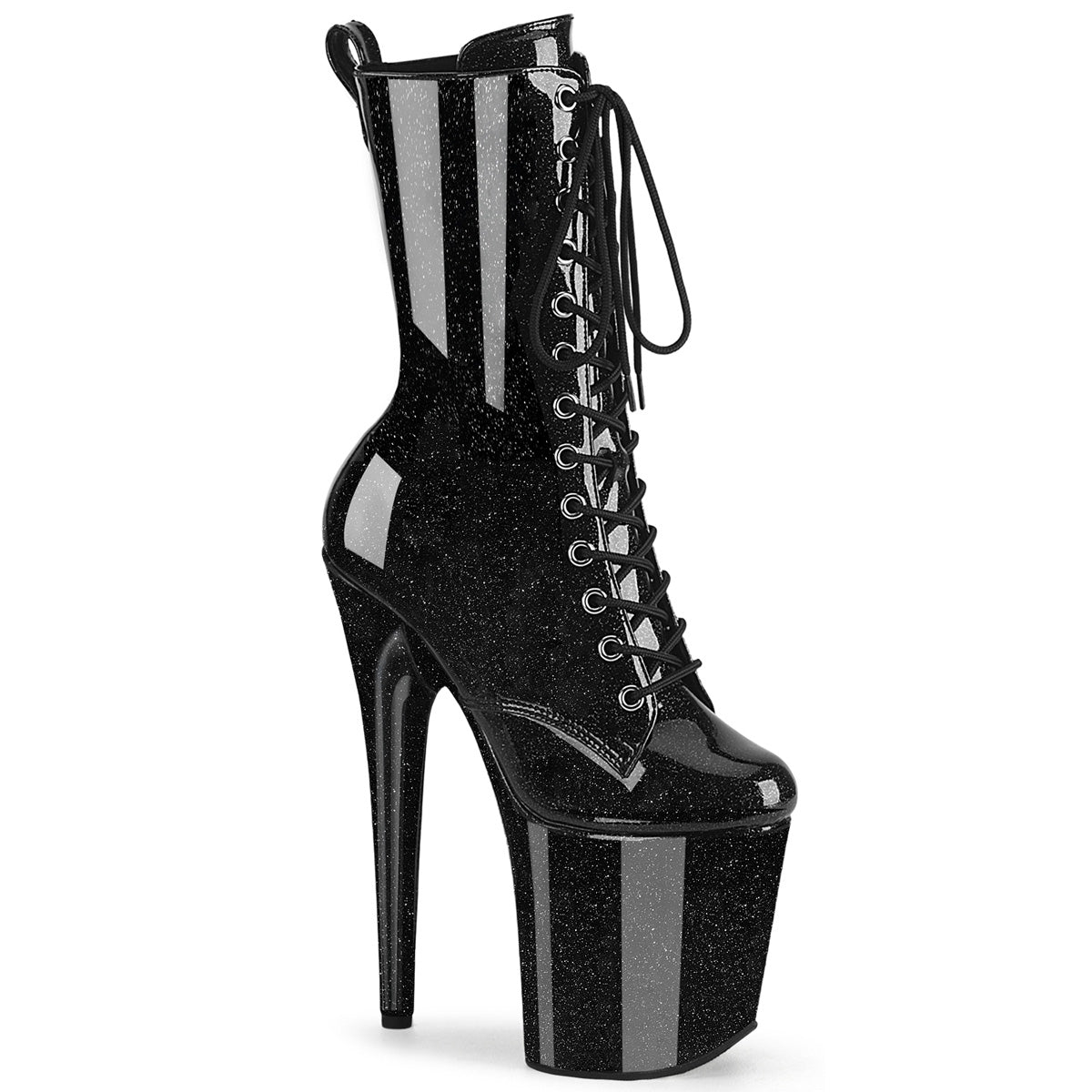 FLAMINGO-1040GP Pleaser Black Glitter Patent Platform Shoes [Pole Dancing Ankle Boots]