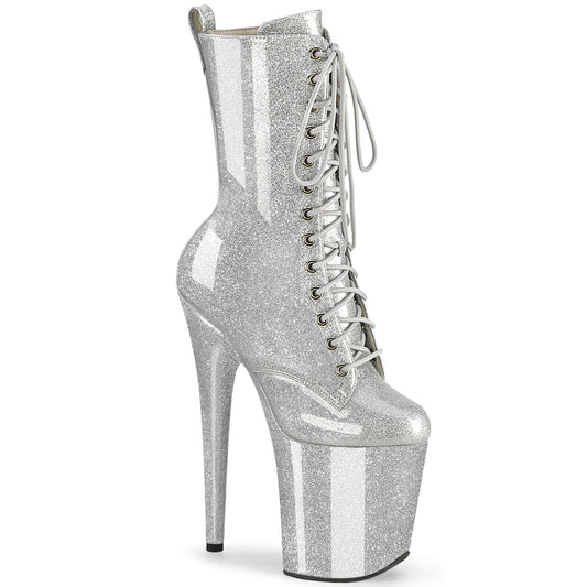 FLAMINGO-1040GP Pleaser Silver Glitter Patent Platform Shoes [Pole Dancing Ankle Boots]