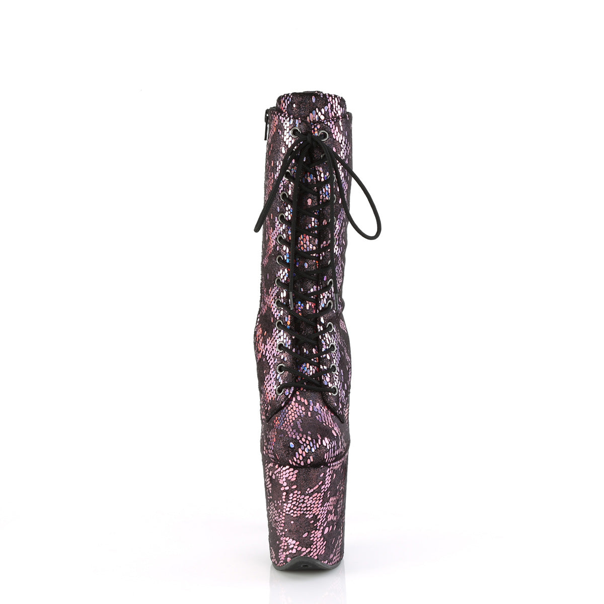 FLAMINGO-1040SPF Pleaser B Pink Metallic Holo Snake Print Fabric Platform Shoes [Pole Dancing Ankle Boots]