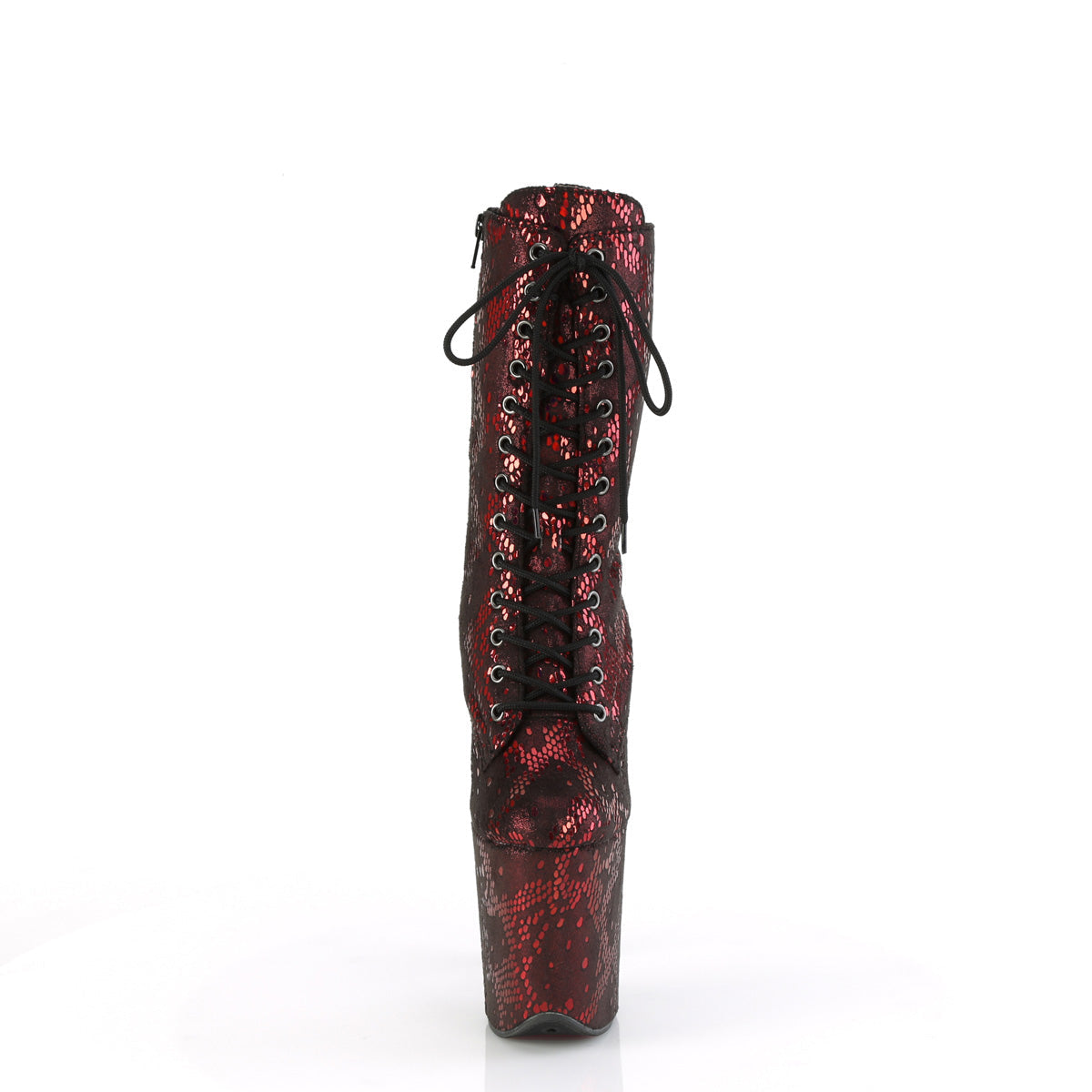 FLAMINGO-1040SPF Pleaser Red Metallic Snake Print Fabric Platform Shoes [Pole Dancing Ankle Boots]