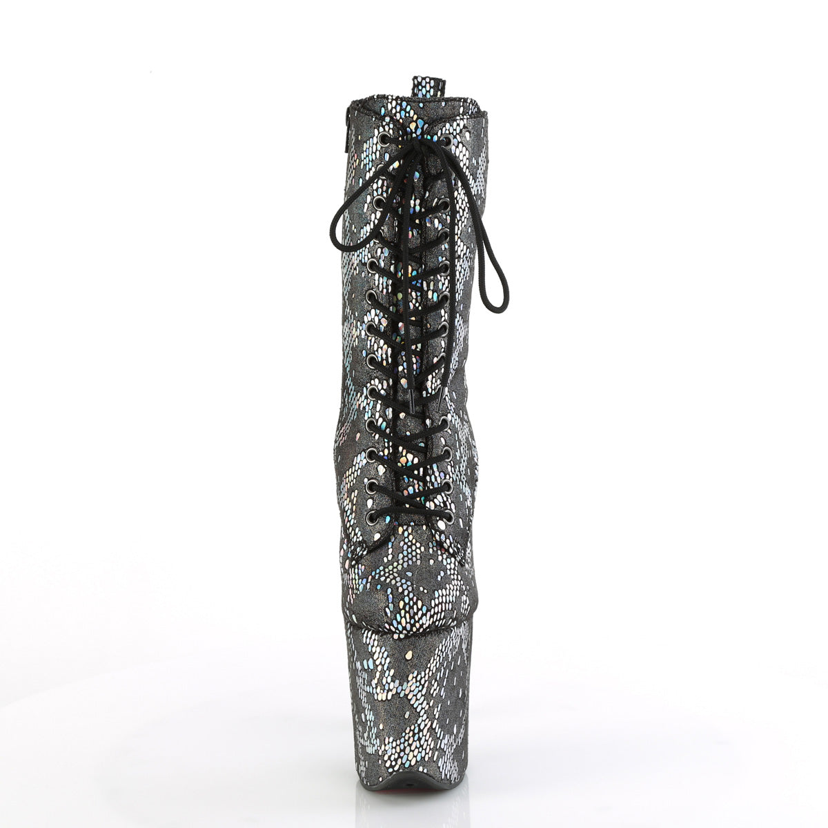 FLAMINGO-1040SPF Pleaser Silver Metallic Holo Snake Print Fabric Platform Shoes [Pole Dancing Ankle Boots]