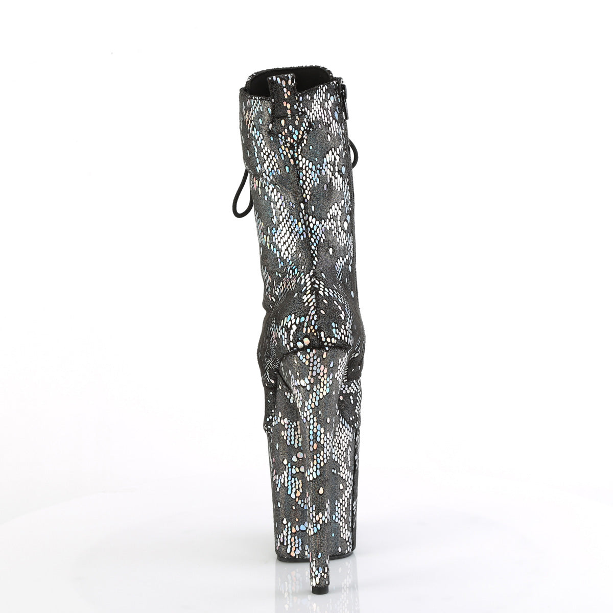 FLAMINGO-1040SPF Pleaser Silver Metallic Holo Snake Print Fabric Platform Shoes [Pole Dancing Ankle Boots]