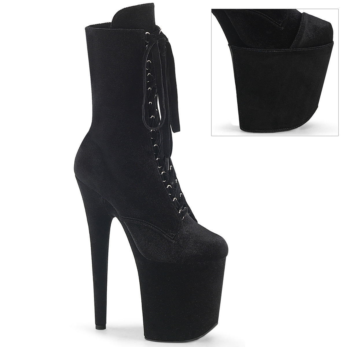 FLAMINGO-1045VEL Pleaser Black Velvet/Black Velvet Platform Shoes [Pole Dancing Ankle Boots]