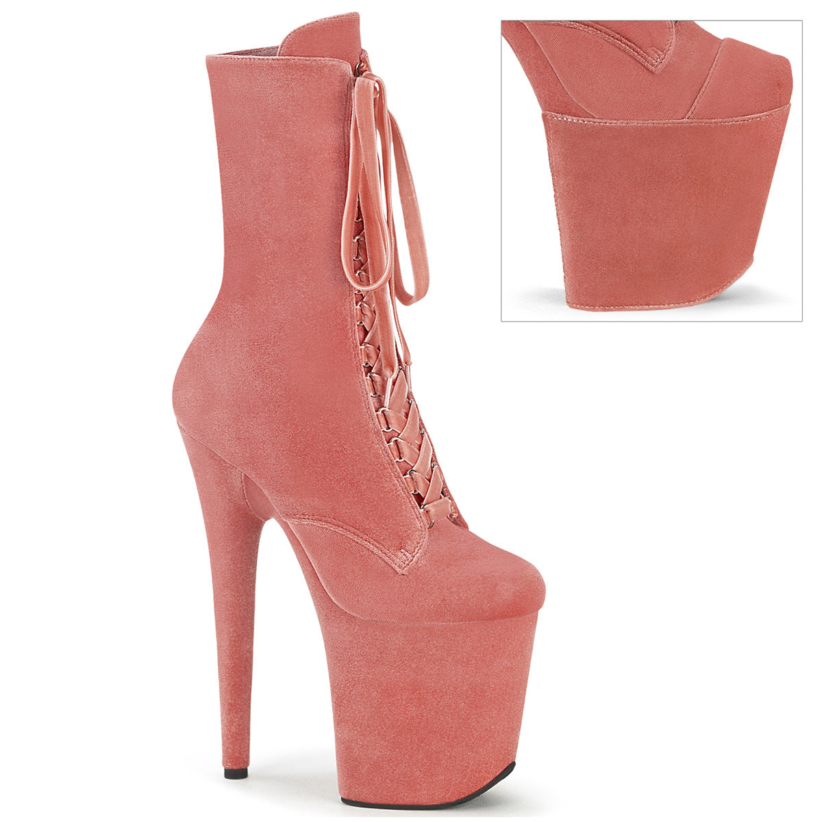 FLAMINGO-1045VEL Pleaser Dusty Pink Velvet Platform Shoes [Pole Dancing Ankle Boots]