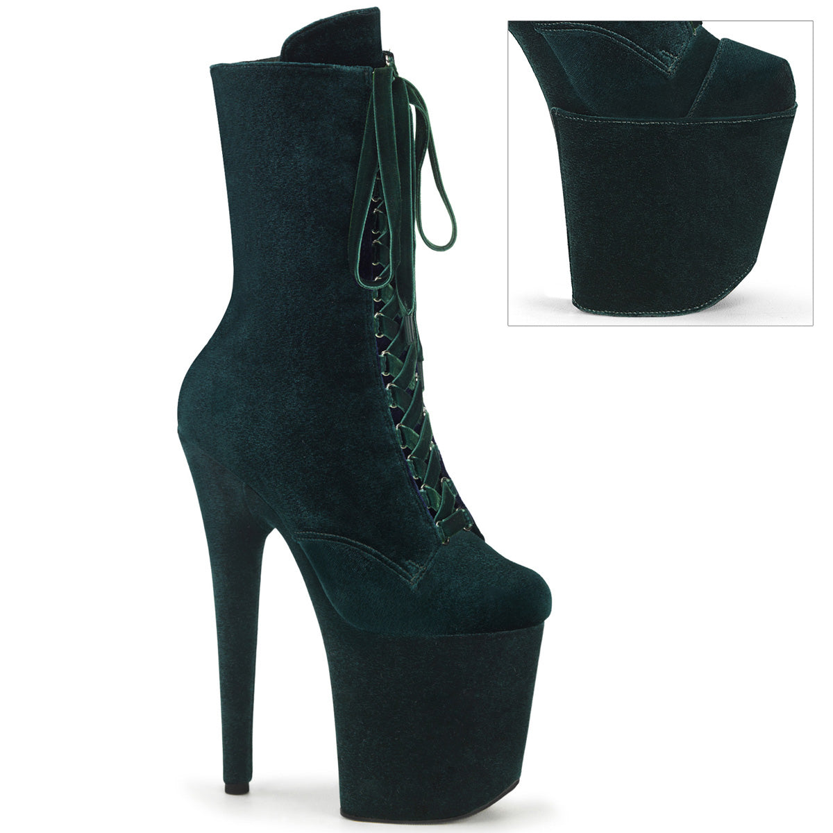 FLAMINGO-1045VEL Pleaser Emerald Green Velvet/Emerald Green Velvet Platform Shoes [Pole Dancing Ankle Boots]