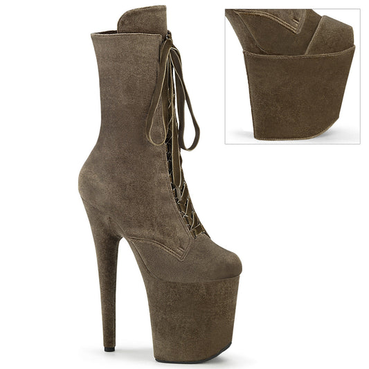 FLAMINGO-1045VEL Pleaser Khaki Velvet/Khaki Velvet Platform Shoes [Pole Dancing Ankle Boots]