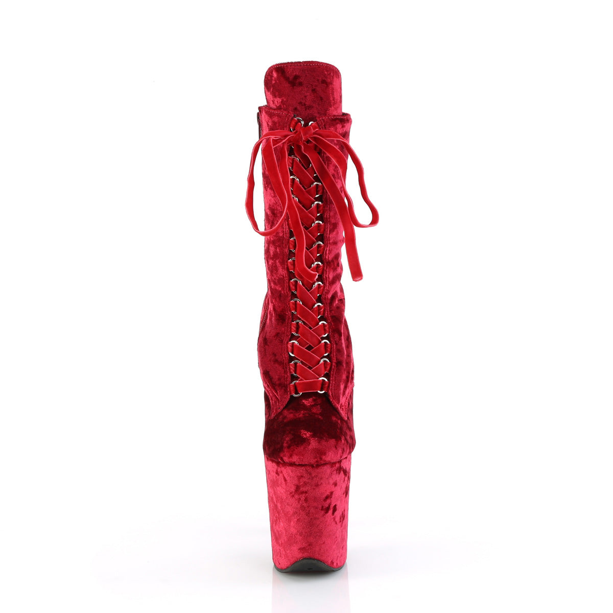 FLAMINGO-1045VEL Pleaser Red Velvet/Red Velvet Platform Shoes [Pole Dancing Ankle Boots]