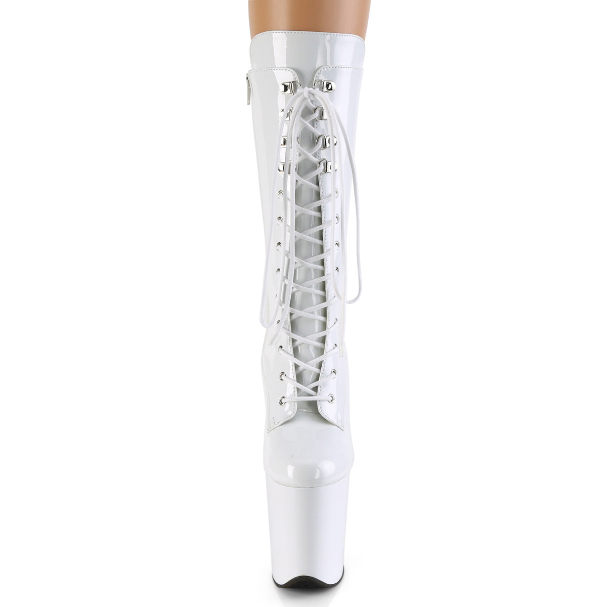 FLAMINGO-1050 Pleaser White Patent/White Platform Shoes [Pole Dancing Ankle Boots]