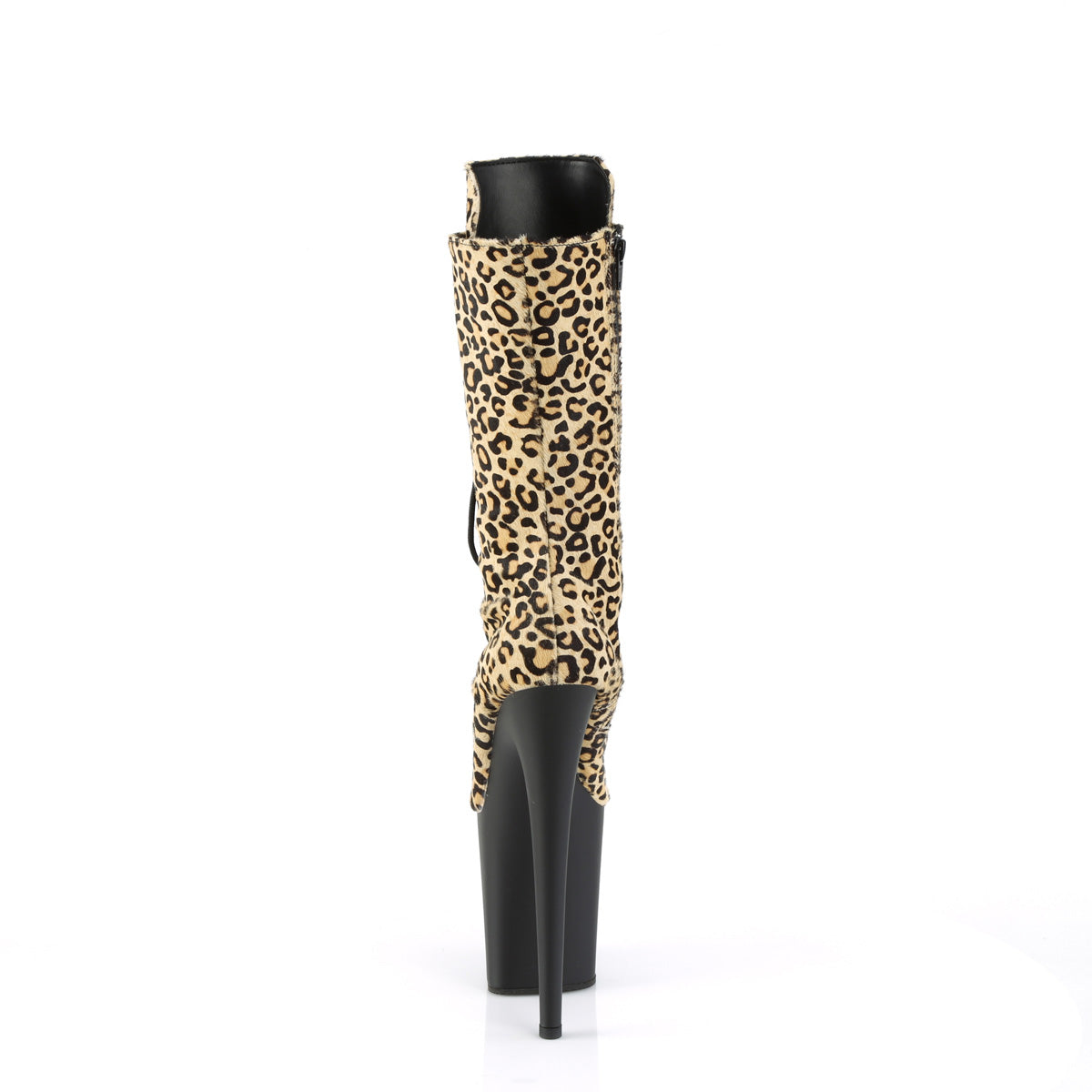 FLAMINGO-1050LP Pleaser Leopard Print Pony Hair/Black Matte Platform Shoes [Pole Dancing Ankle Boots]